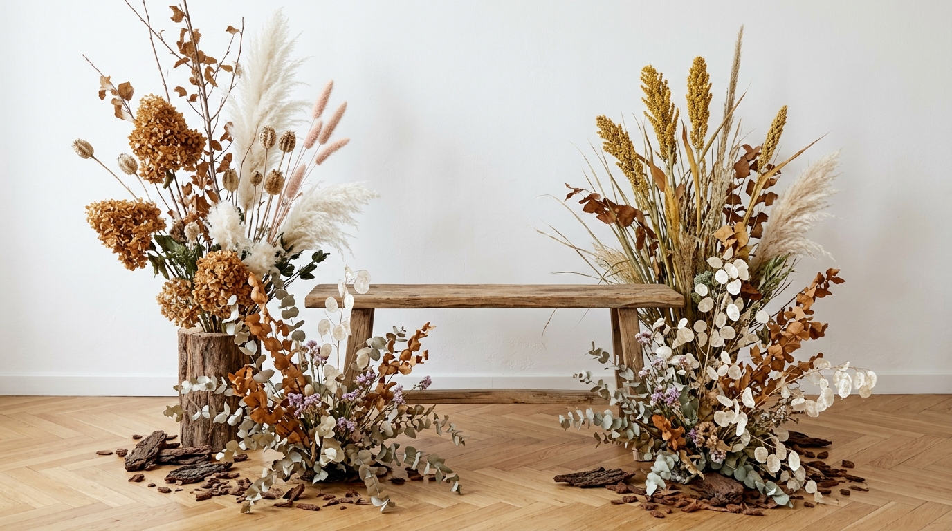 Artificial flowers in a room